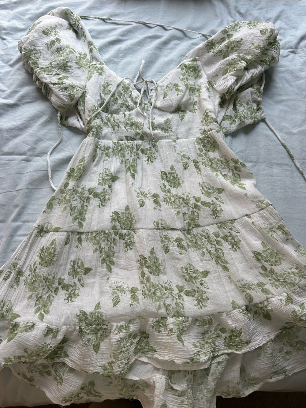 The Vintage Shop White Mini Dress with Green Floral Print